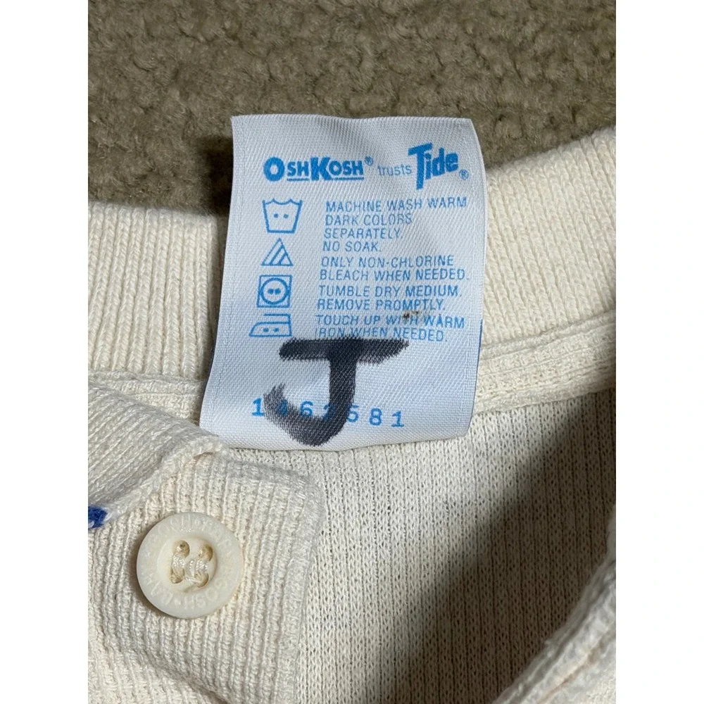 Vintage Baby Bgosh OshKosh Polo Shirt 18 Months Cream Waffle Knit Bee USA Made